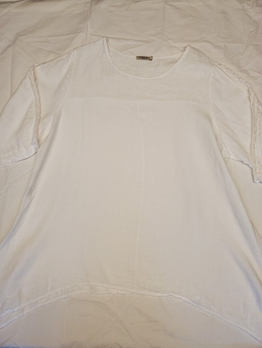 Valentina Naldi Made in Italy Linen Tunic Top 3X White Crochet Trim Lagenlook